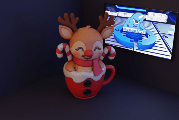 Cartoon Reindeer Inside a Cup: A Festive 3D Model