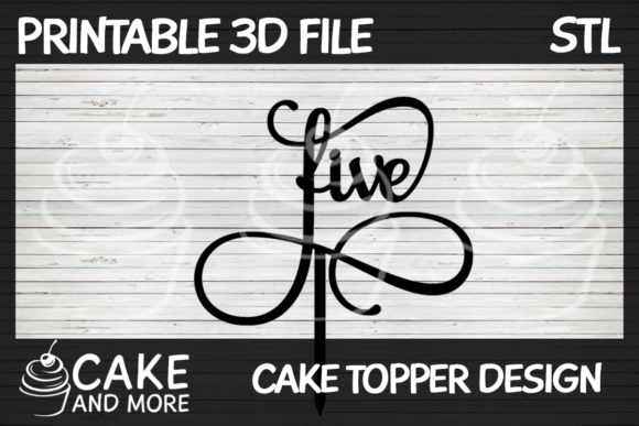 Elegant Script Number 5 Cake Topper